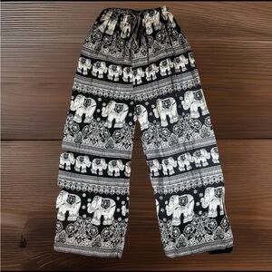 Handmade TIBETAN ELEPHANT Pants Womens XS/S Black Ivory Wide Leg Dominican Rep